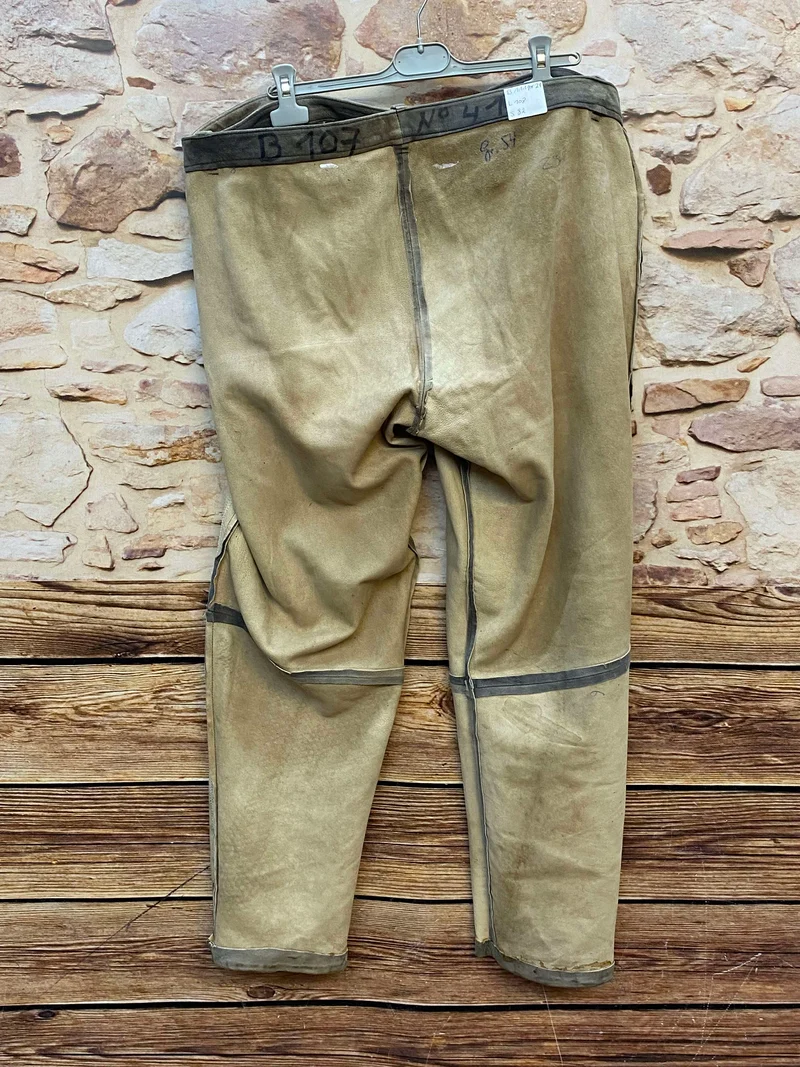 Vintage Trachten Lederhose Herren grau-grün Gr. ca. 54 lange Lederhose Echtleder mit Gürtel