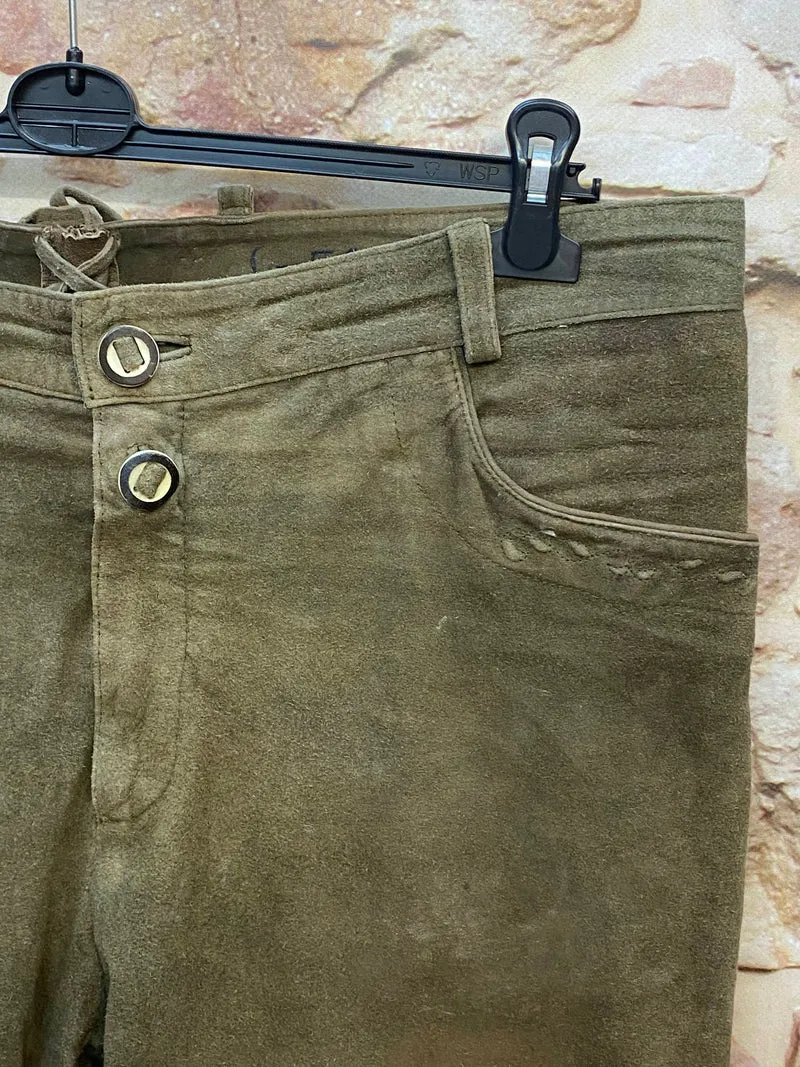 Vintage Trachten Lederhose Herren grün Gr. 56 Echtleder