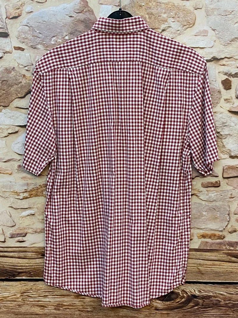 Van Laack Herrenhemd Rot-Weiß Kariert Gr. 41 – Kurzarm Trachtenhemd mit Button-Down-Kragen