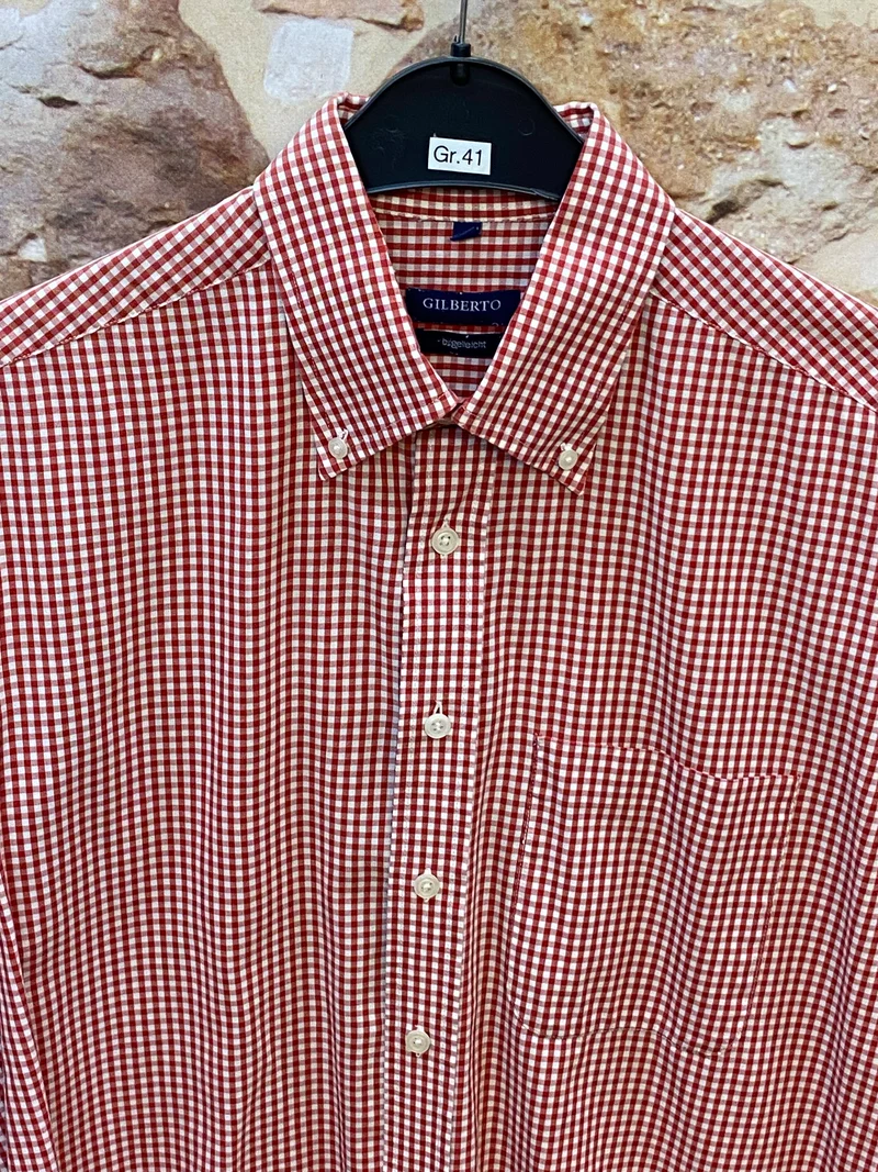 Vintage Trachtenhemd Herren Gr. 41 rot weiß kariert Gilberto Classic