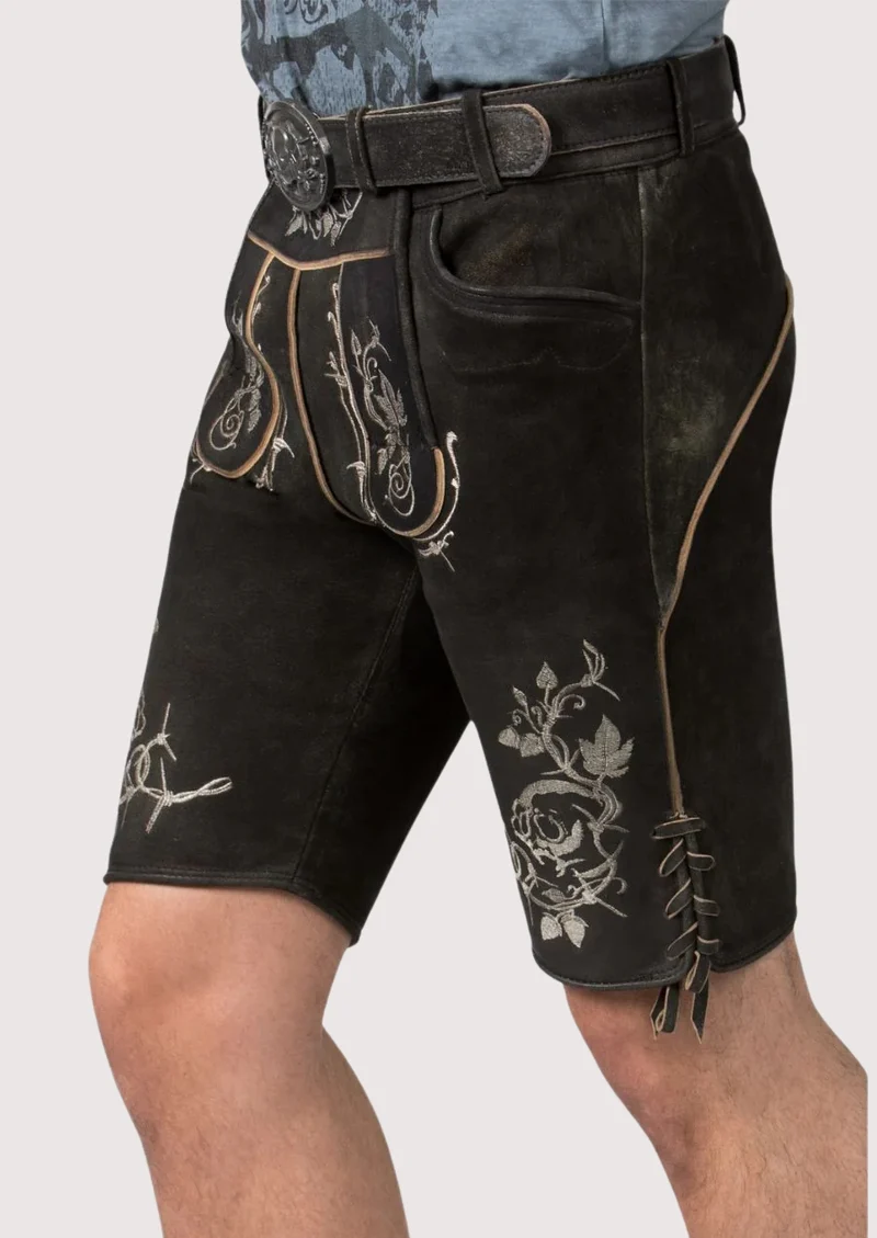 Men’s Black Embroidered Lederhosen