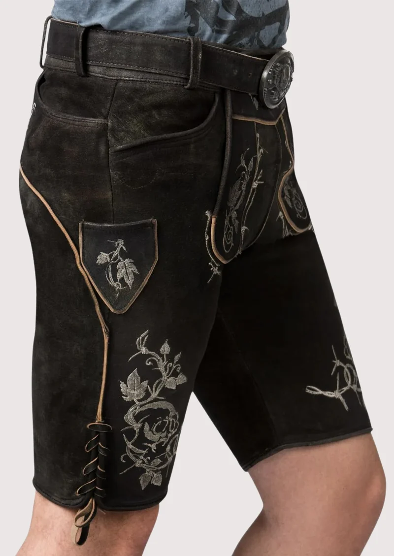 Men’s Black Embroidered Lederhosen