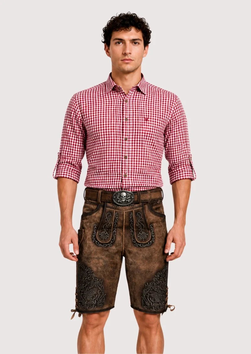 Mens Iron Crest Brown Lederhosen