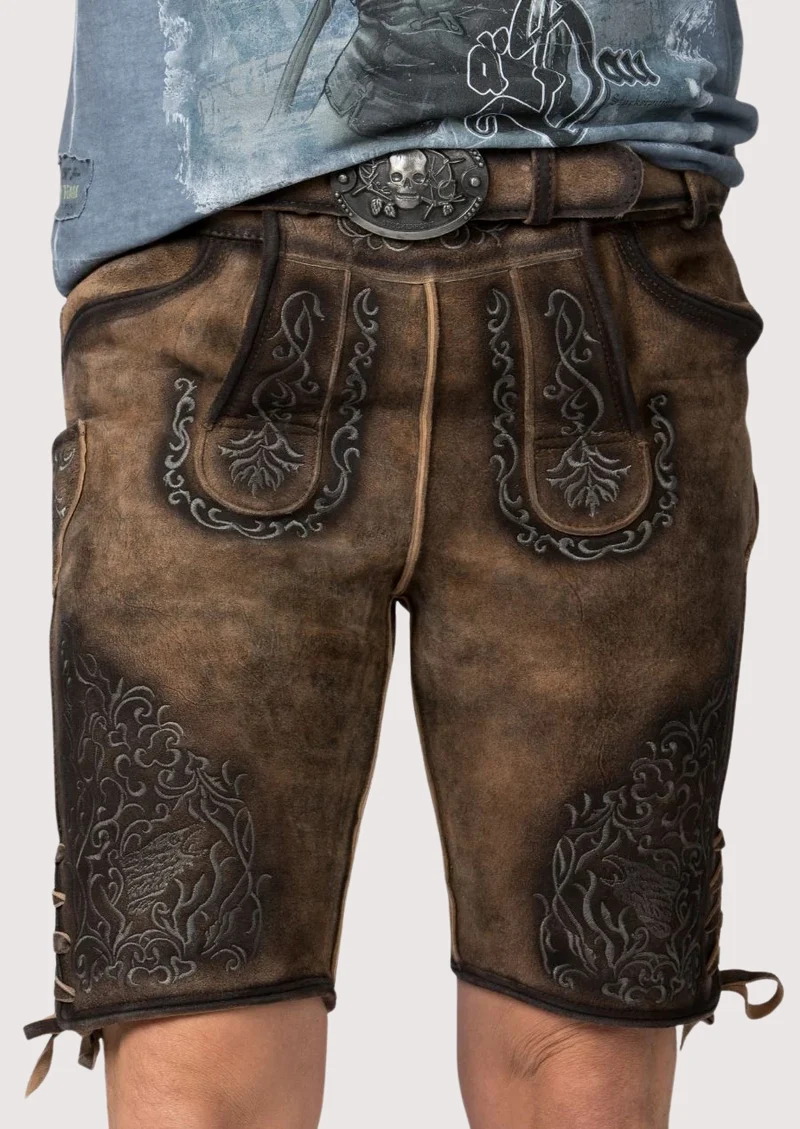Mens Iron Crest Brown Lederhosen
