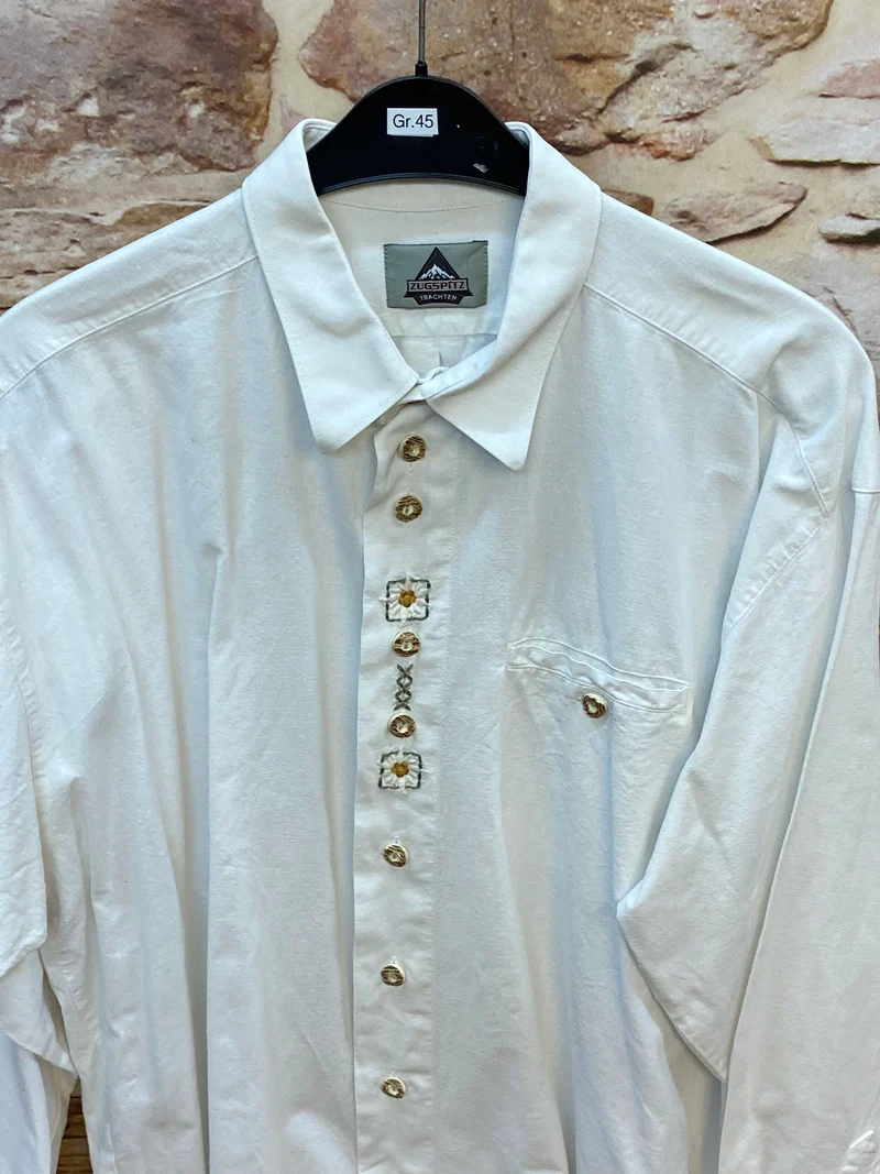 Vintage Trachtenhemd Herren Gr. 45 Weiß Zugspitz Trachten