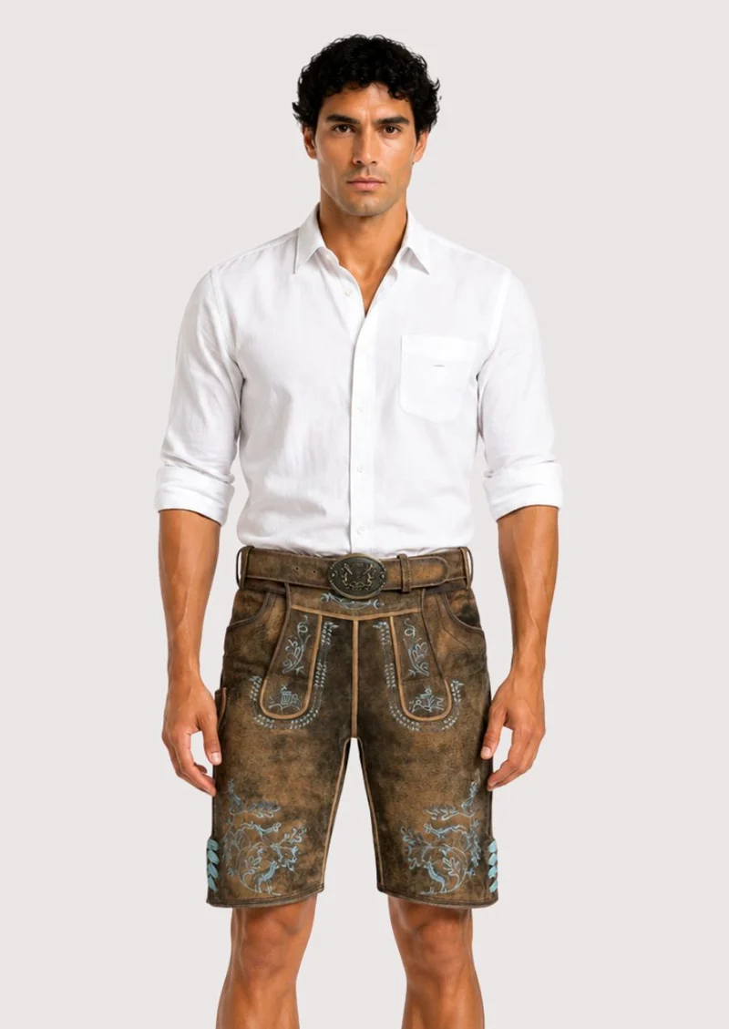 Mens Rustic Blue Stitch Lederhosen