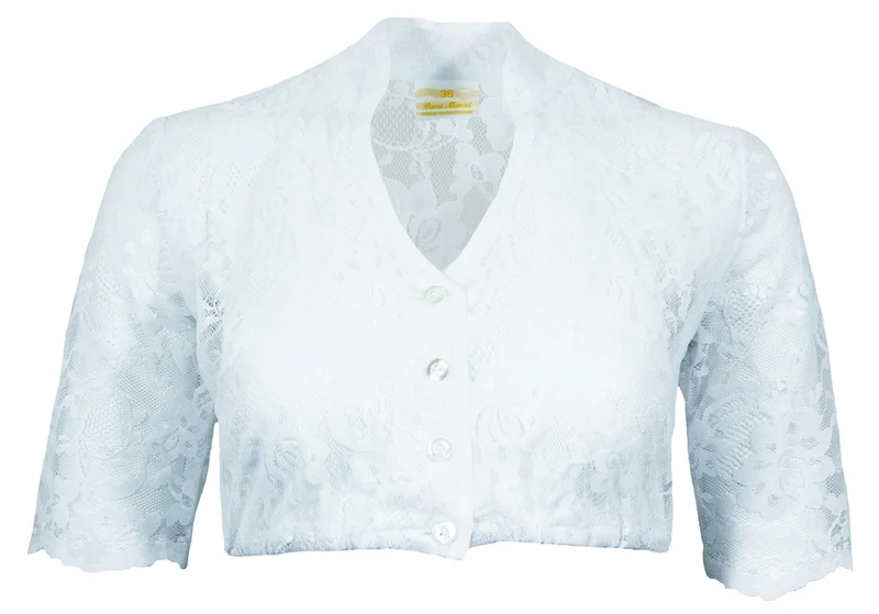 Pierre Marcel Damen Halbarm Spitzen Dirndlbluse Ylvie mit Stehkragen - Weiß
