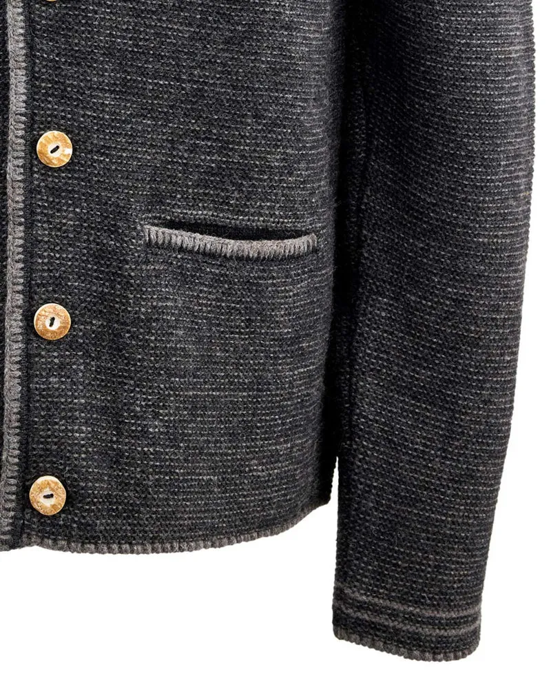 MADDOX Herren Trachten Strickjacke "Altishofen" mit Stehkragen | Anthrazit