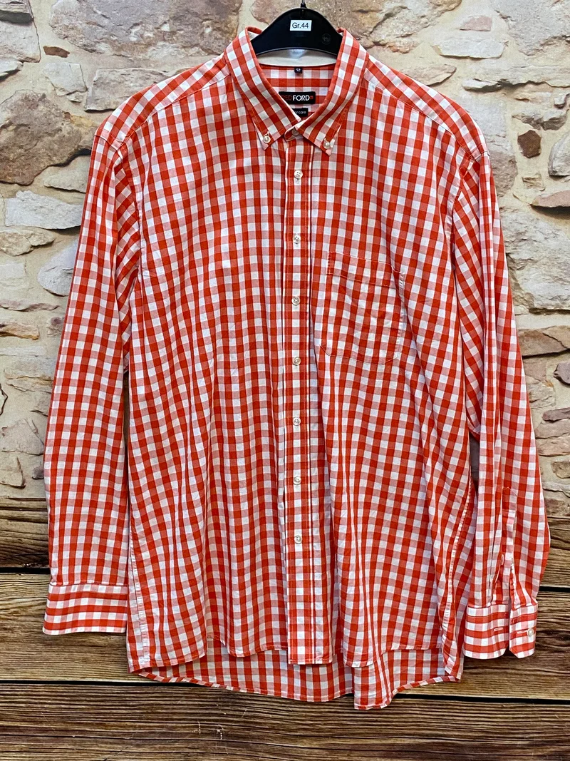 Trachtenhemd Herren rot weiß kariert Gr. 44 REDFORD Vintage