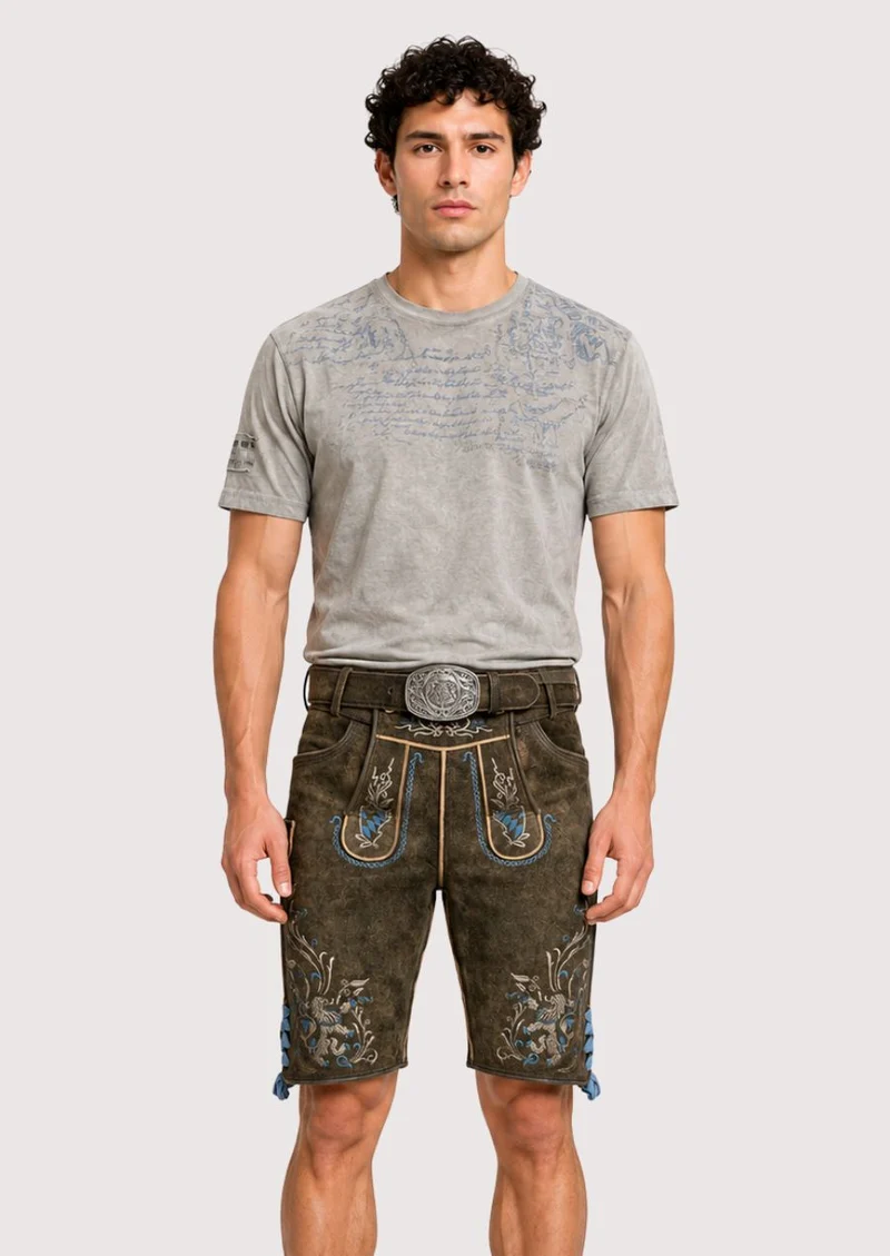 Mens Forest Blue Emblem Lederhosen
