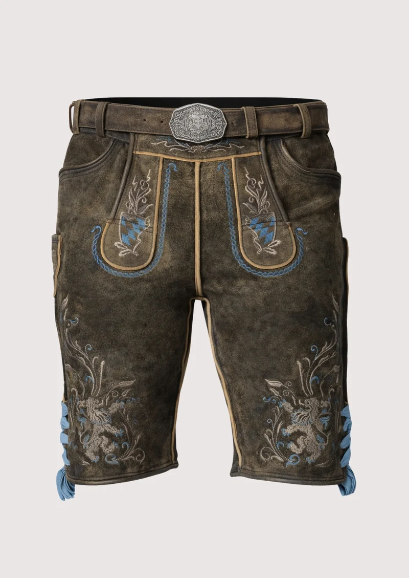 Mens Forest Blue Emblem Lederhosen