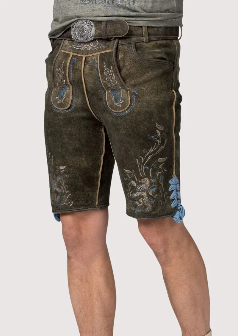 Mens Forest Blue Emblem Lederhosen
