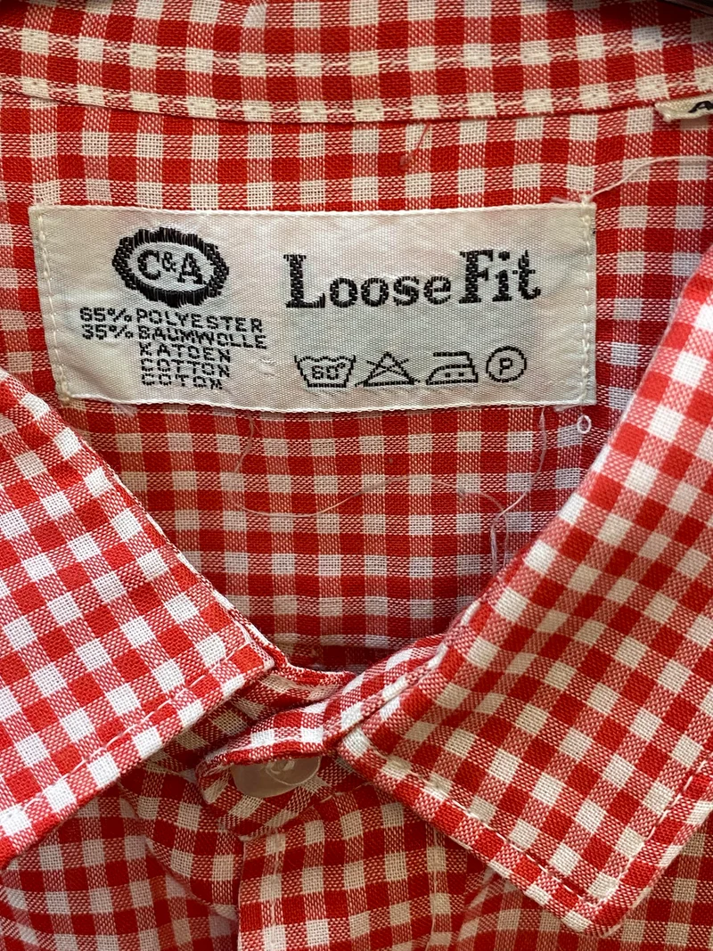 Vintage Trachtenhemd Gr. 40 – rot-weiß kariertes Kurzarmhemd von C&A Loose Fit