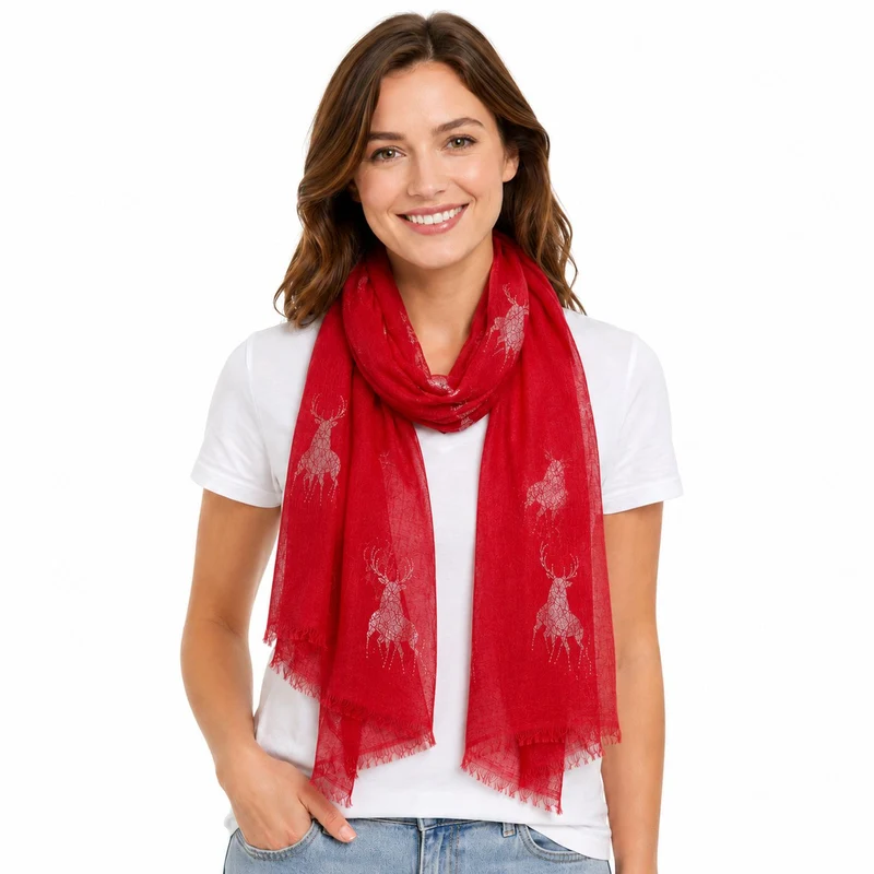 Trachten Halstuch Schal Uni mit Glitter Hirsch | Rot