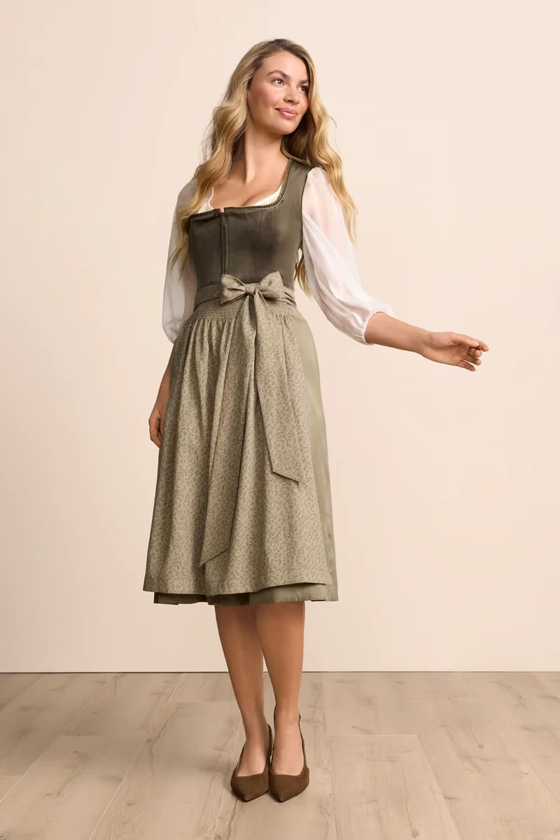 Krüger Lindsay Long Dirndl, Olive — 70cm 2pc Set