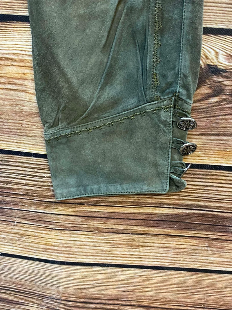 Meindl Damen Lederhose Gr. 36 – lange Trachtenlederhose in Olivgrün aus Leder