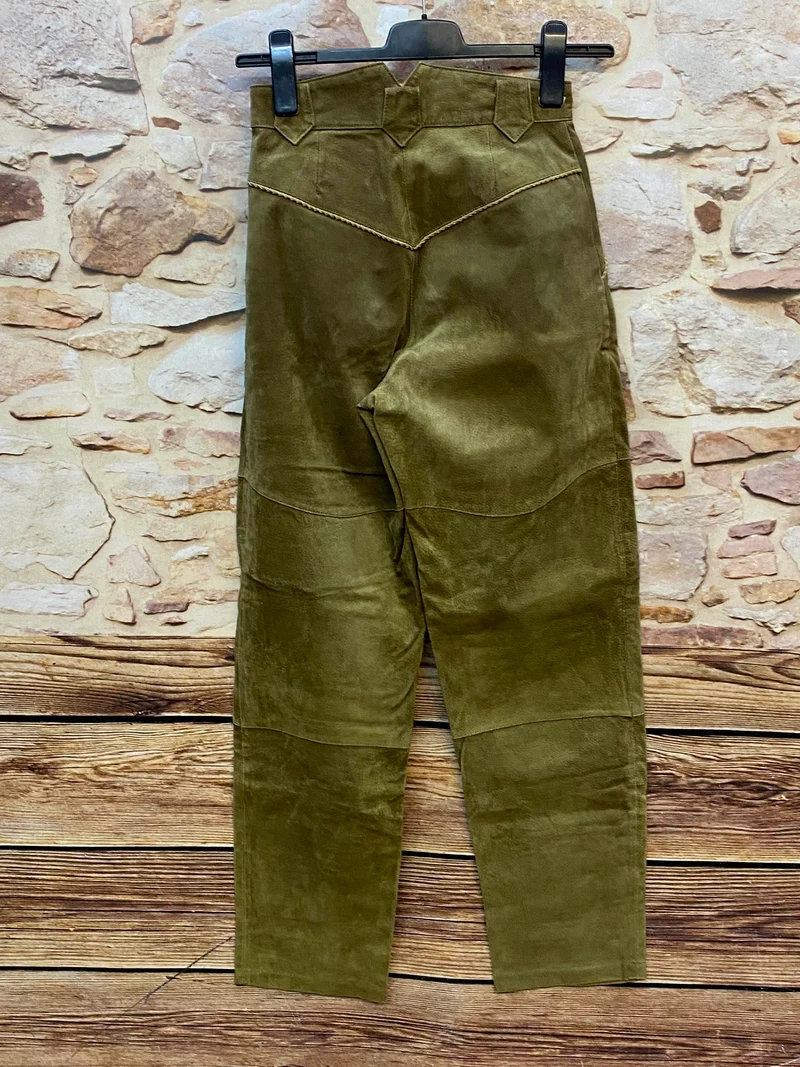 Lange Lederhose Damen Gr. 36 – olivgrüne Trachtenlederhose aus Echtleder