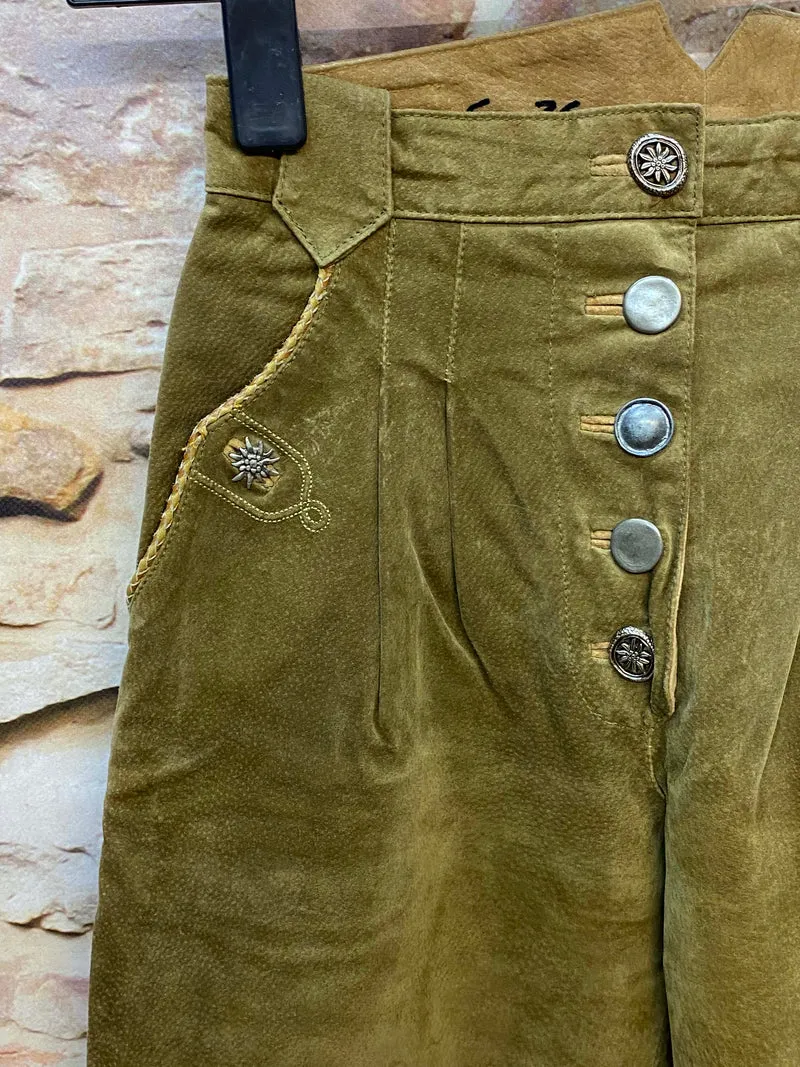 Lange Lederhose Damen Gr. 36 – olivgrüne Trachtenlederhose aus Echtleder