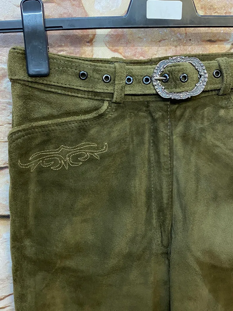 Lange Lederhose Damen Gr. 36 – grüne Trachtenlederhose aus Echtleder