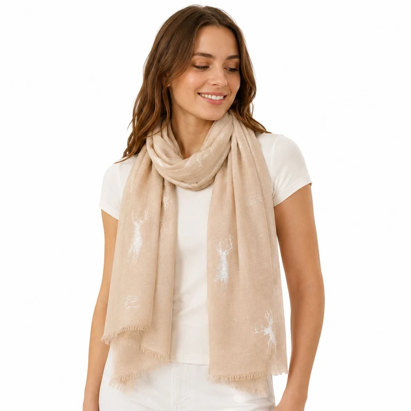 Trachten Halstuch Schal Uni mit Glitter Hirsch | Beige