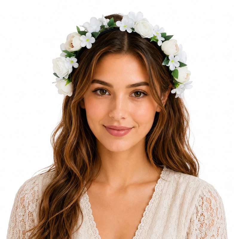 Blumen Haarreif "Sabia" mit Rosen und Blüten | Creme Weiß