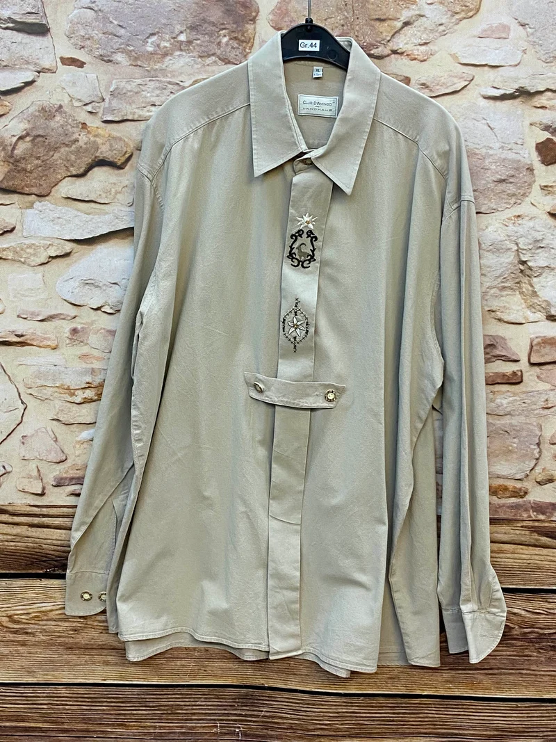 Vintage Trachtenhemd Herren Gr. 43/44 XL – hellgrün mit Edelweiß Stickerei