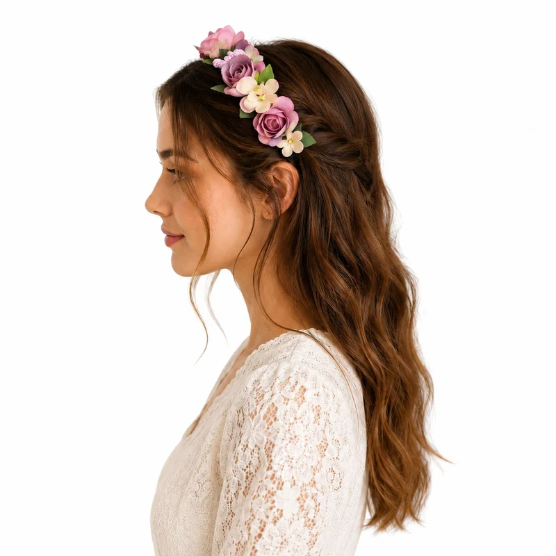 Blumen Haarreif "Sabia" mit Rosen und Blüten | Altrosa Creme
