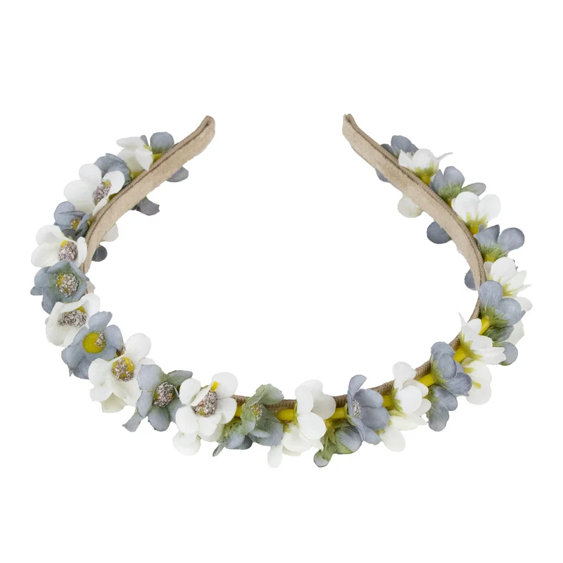 Blumen Haarreif "Elfe" - Schmaler Blütenkranz | Weiß Grau