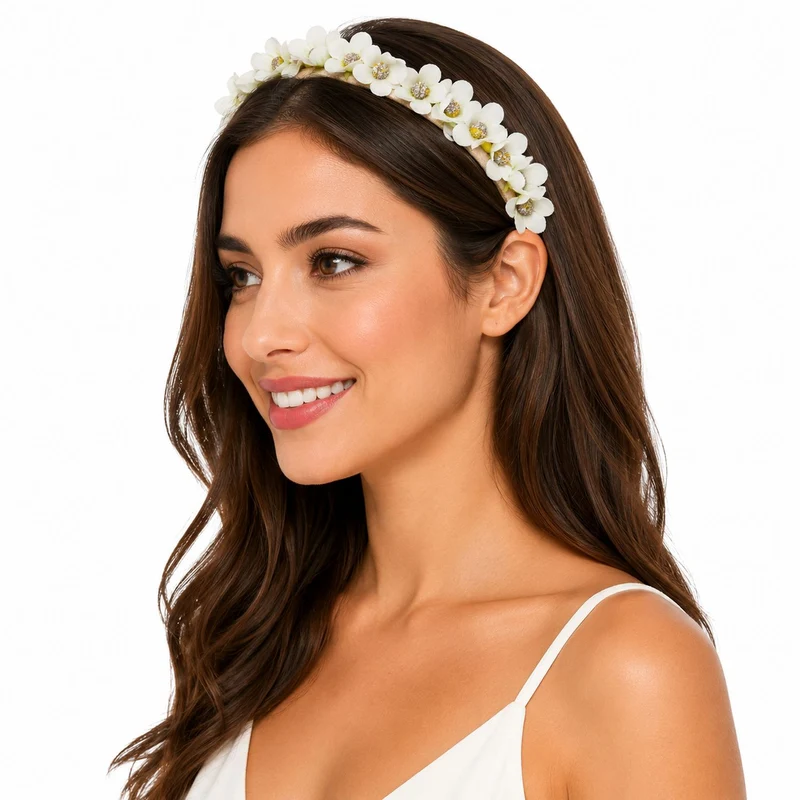 Blumen Haarreif "Elfe" - Schmaler Blütenkranz | Weiß