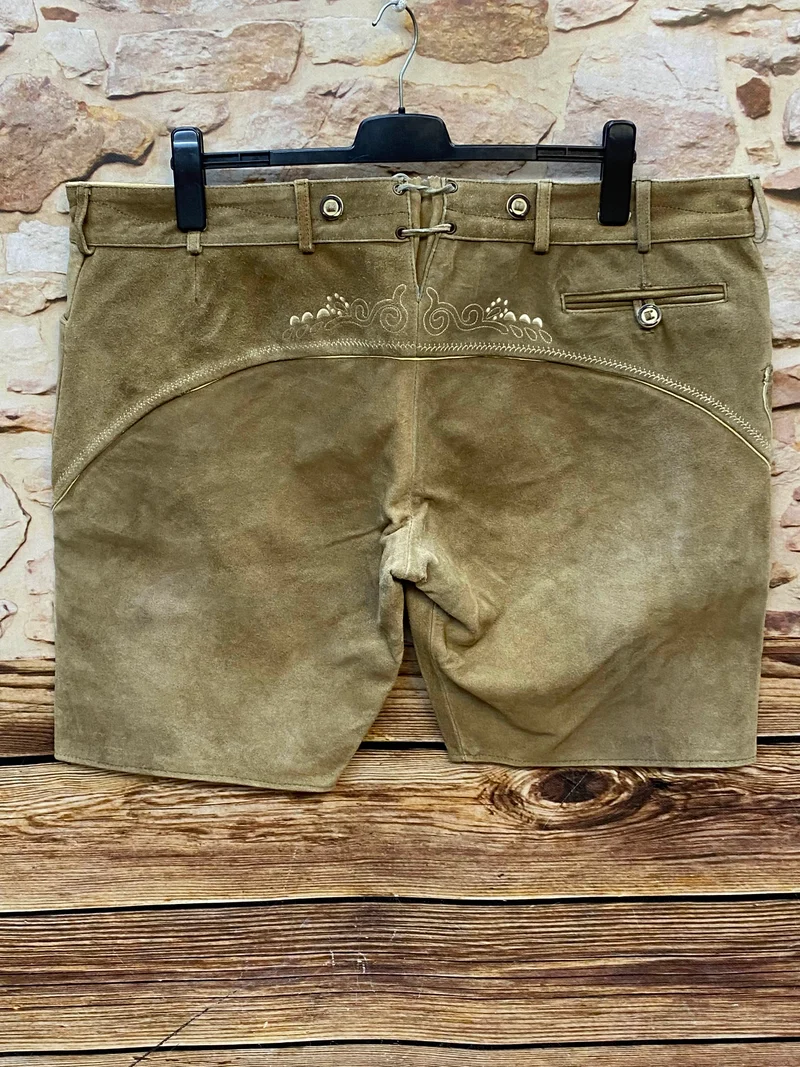 Kurze Trachtenlederhose Herren Gr. 60 – braune Kaisers Trachten Lederhose aus Echtleder