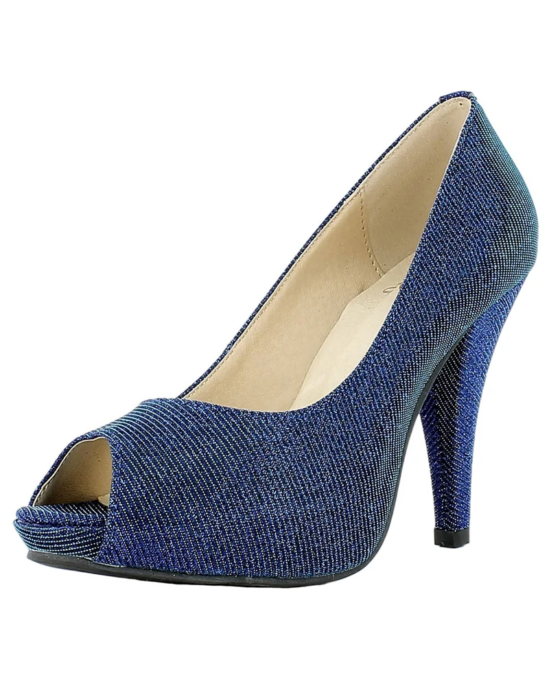Glitzer Peeptoe Damen Schuhe - Blau