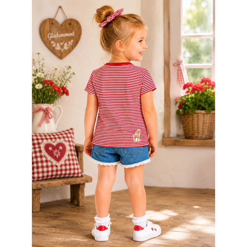 BONDI Mädchen T-Shirt "Herzilein" 86981 | Rot Weiß Geringelt