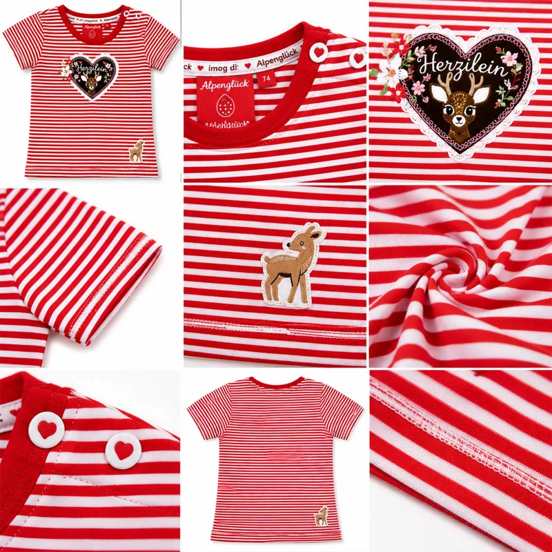 BONDI Mädchen T-Shirt "Herzilein" 86981 | Rot Weiß Geringelt