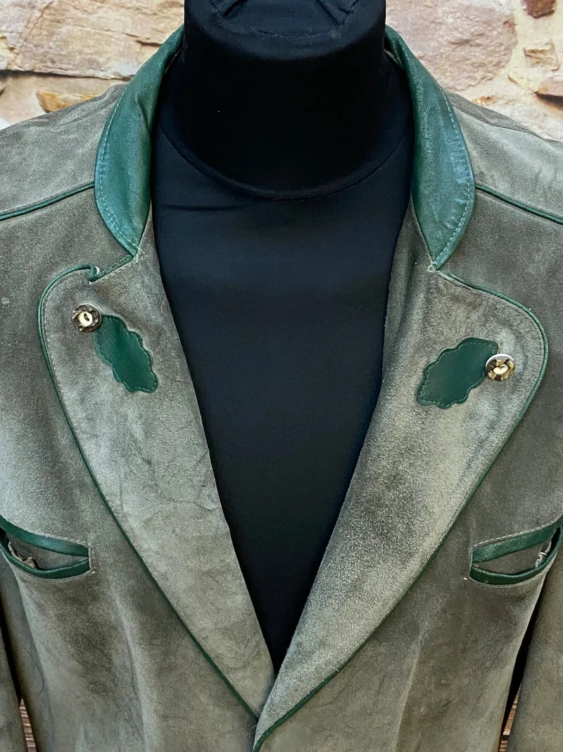 Vintage Trachten Lederjacke Herren Oliv Klassisch – SALE