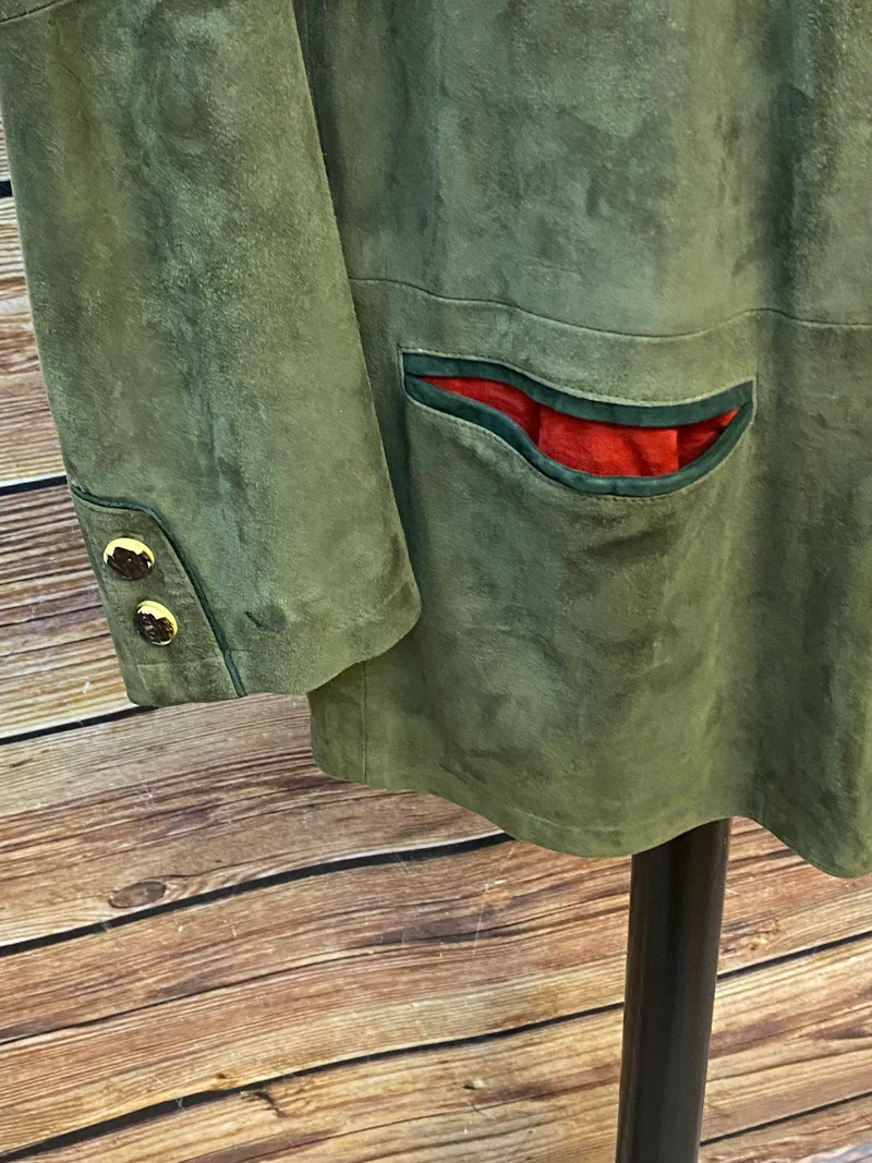 Vintage Trachten Lederjacke Herren Oliv – Größe 52