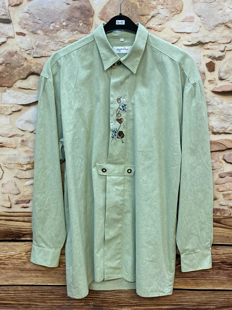 Vintage Trachtenhemd Herren – Salbeigrün – Gr. L 42