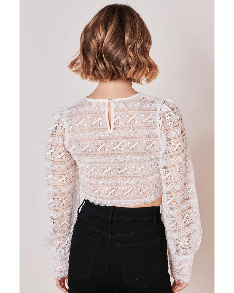 Krüger Collection Langarm Dirndlbluse "Claire" mit Spitze 214166 | Ecru