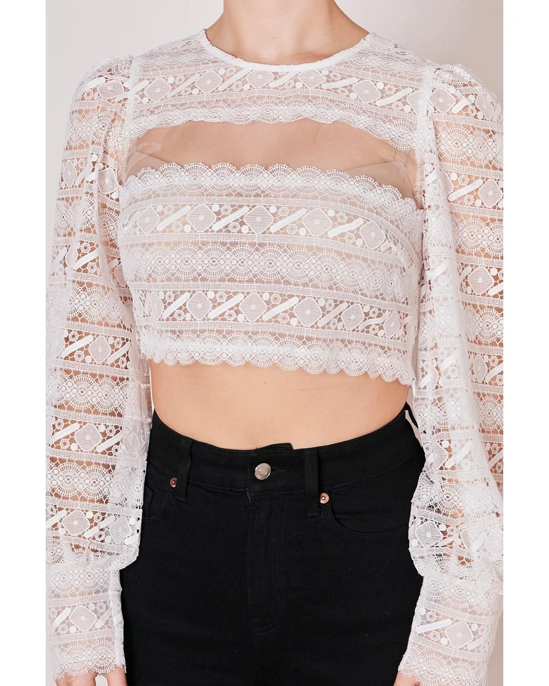 Krüger Collection Langarm Dirndlbluse "Claire" mit Spitze 214166 | Ecru