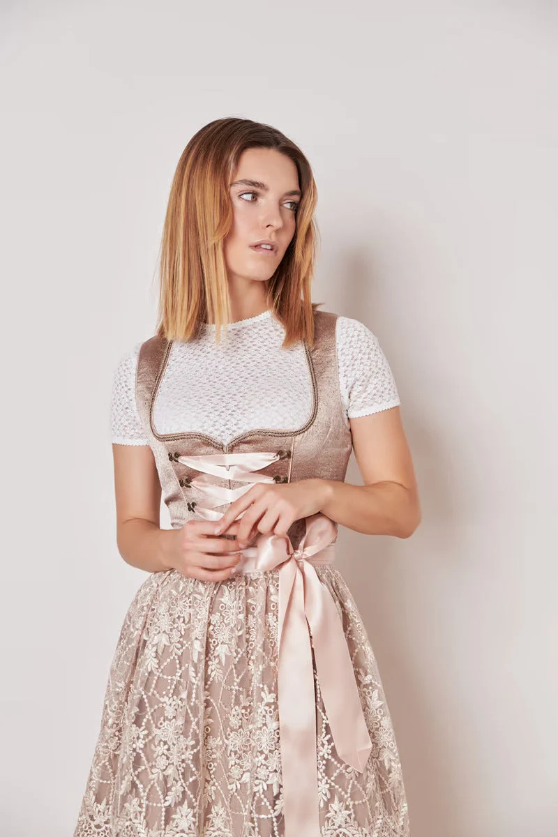 Kruger Midi Dirndl 2pcs. 60cm "Koko" beige