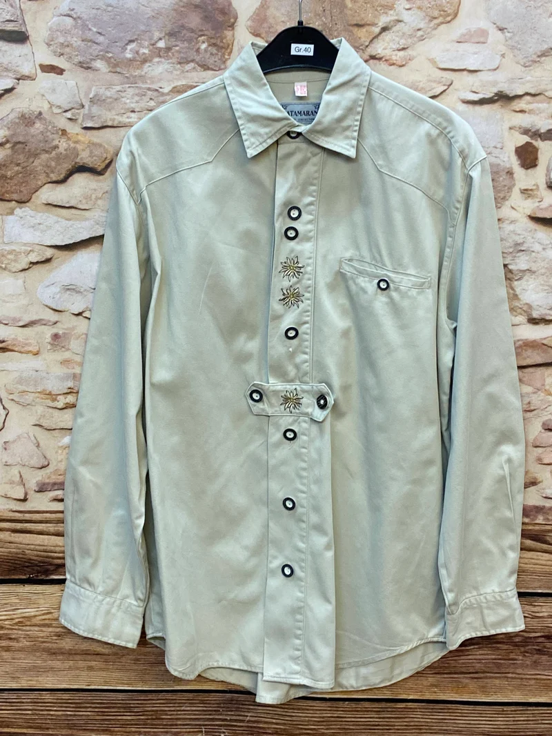 Vintage Trachtenhemd Herren – Hellbeige – Gr. 40
