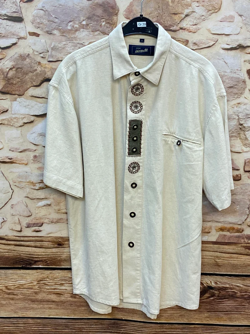 Vintage Trachtenhemd Herren – Naturweiß – Gr. 39
