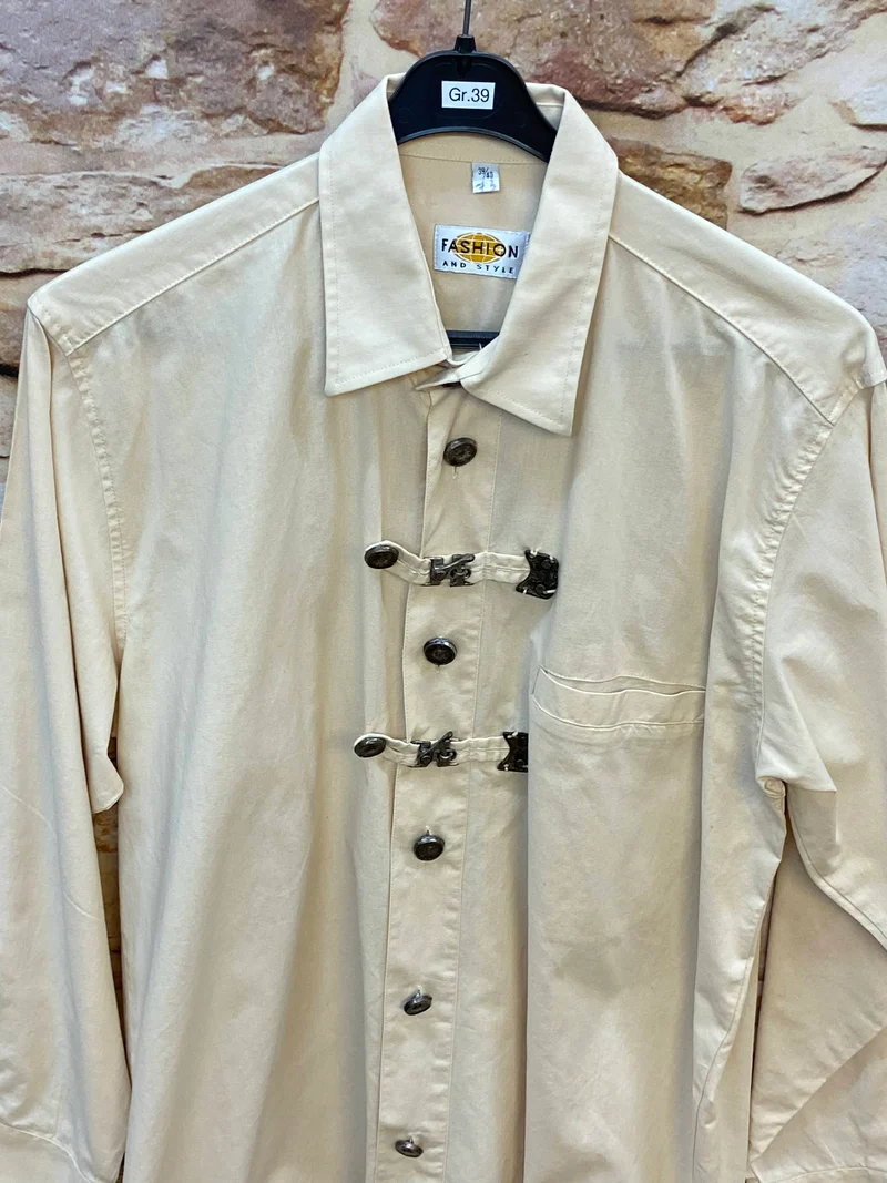 Vintage Trachtenhemd Herren – Cremeweiß – Gr. 39