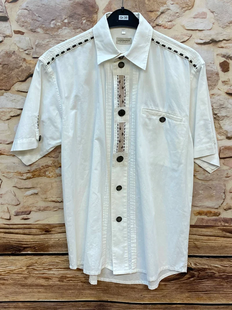 Vintage Trachtenhemd Herren – Weiß – Gr. 38