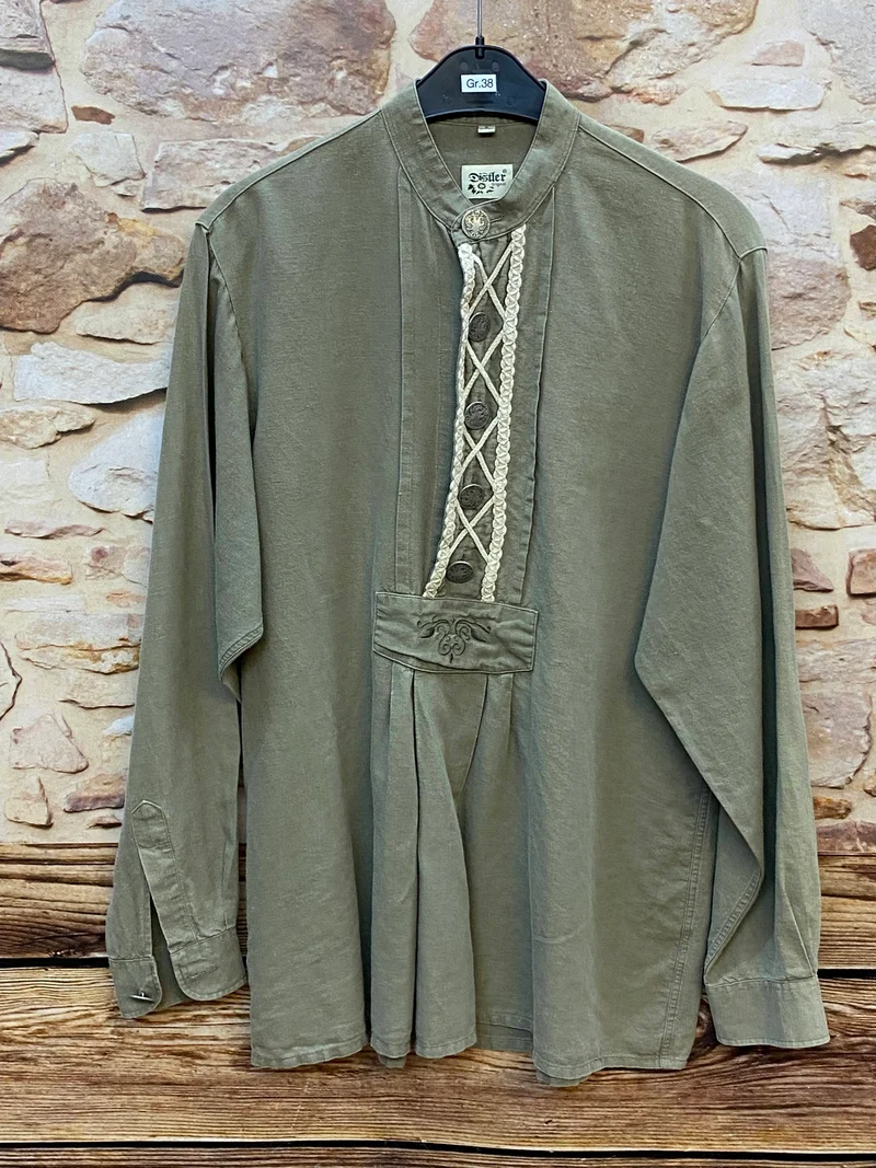 Vintage Trachtenhemd Herren – Olivgrün – Gr. 37/38