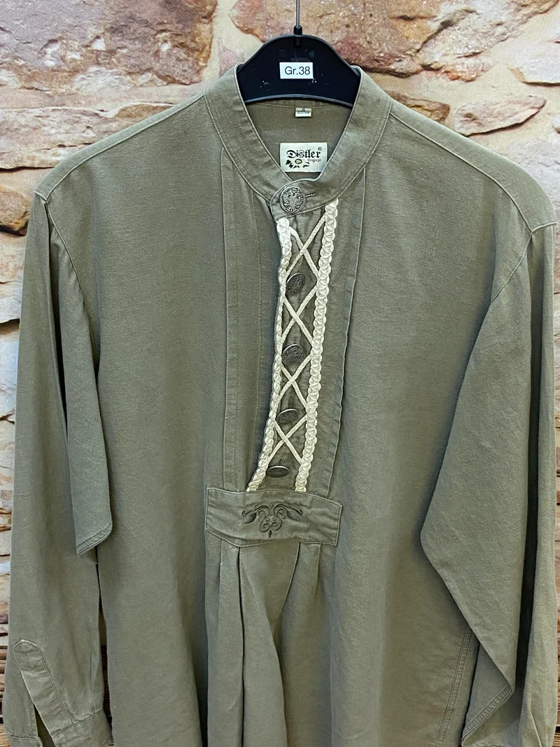 Vintage Trachtenhemd Herren – Olivgrün – Gr. 37/38