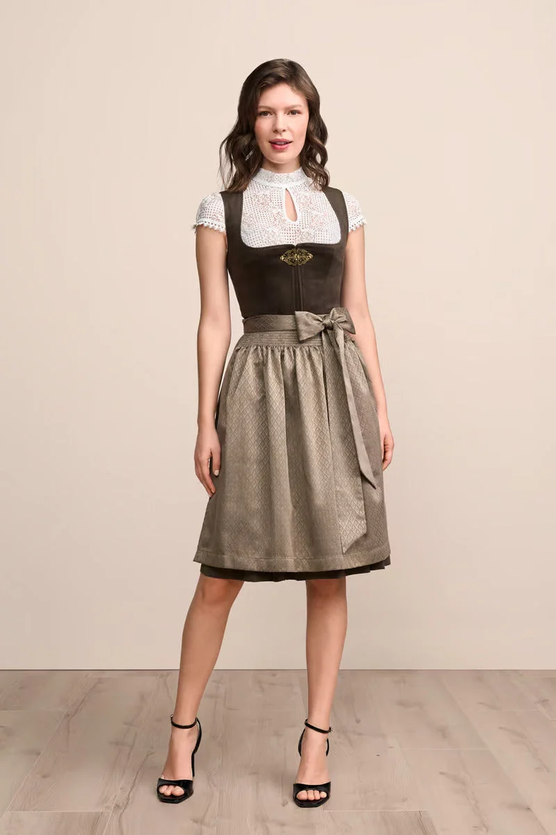 Kruger Midi Dirndl 2pcs. 60cm "Cari" brown (size 42,44)