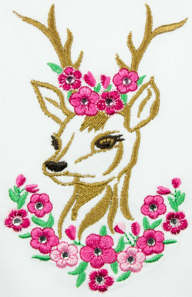 Isar-Trachten Mädchen T-Shirt "Reh" mit Stickerei 52766 | Weiß Pink