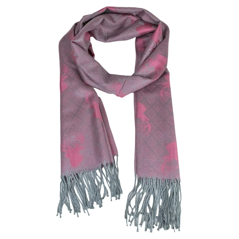 Halstuch Schal mit Hirschkopf Motiv 185 x 70 cm | Rosa / Silber