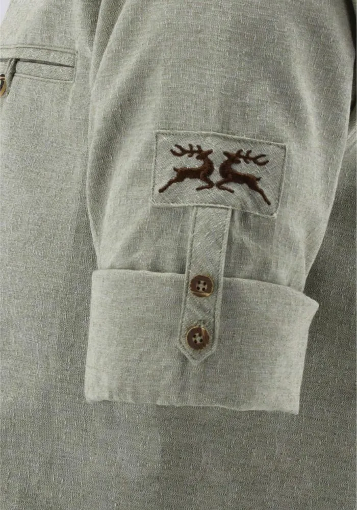 OS Trachten Men's Shirt "Buck" — Shark Collar, Sage