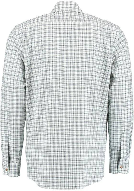 OS Trachten Men's Check Shirt "Jesse" Shark Collar, Forest Green